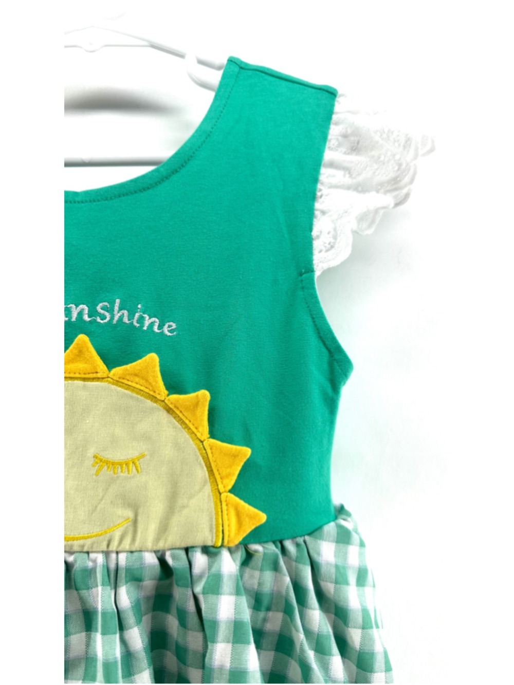 ROYAL ORCHARD twinnerific YOU ARE MY SUNSHINE Dress GIRLS 5T Green White Gingham - Picture 4 of 9